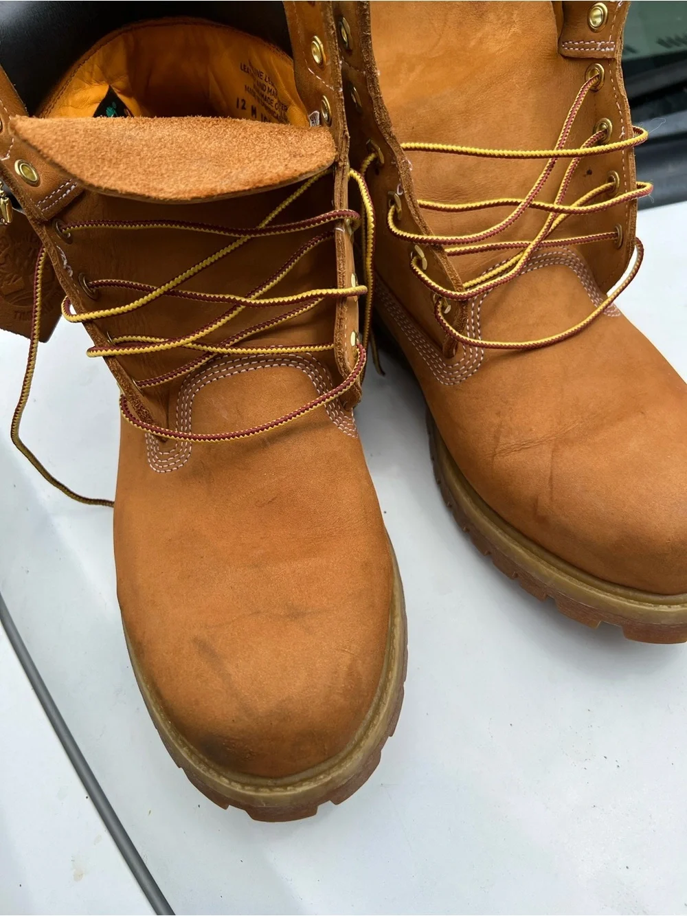 Timberland Wheat/Tan Men's Leather Work Boots with Yellow Lining